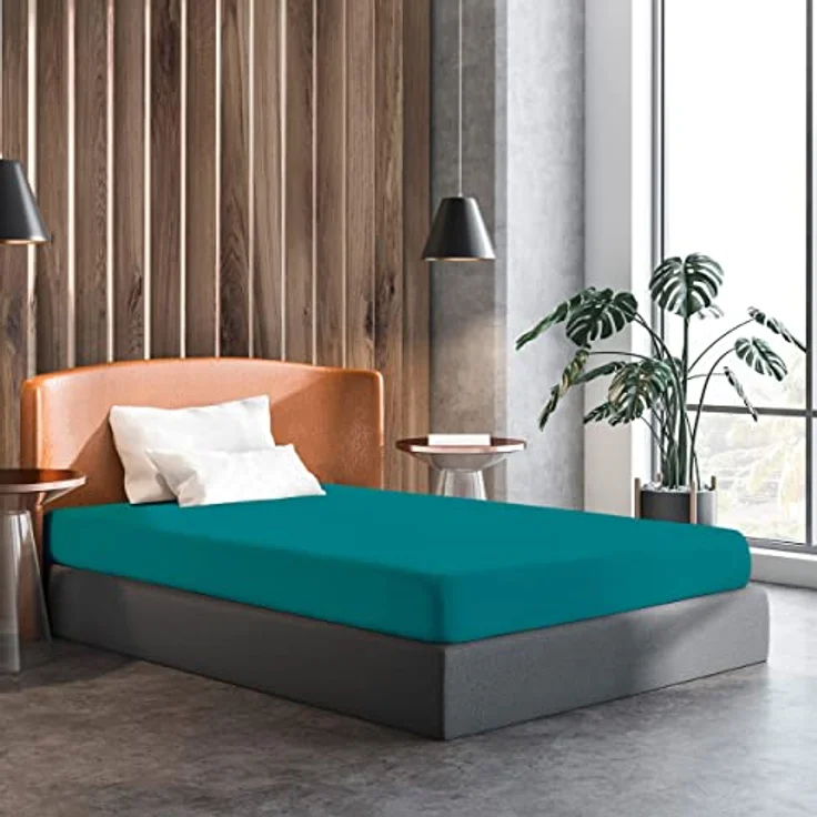 Amago - Spannbetttuch, 50 cm Steg, 100 prozent Baumwolle, 140x200 cm - Petrol – Bild 3