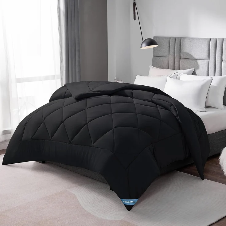 WAVVE Bettdecke 200x200 cm Ganzjahresdecke 4 Jahreszeiten, Steppdecke 300gsm Mikrofaser 200x200 cm, Super Weiche Zudecke Schlafdecke Atmungsaktive 200x200 Schwarz – Bild 1
