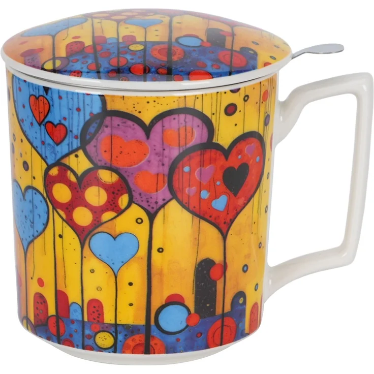 DUO Becher 450 ml mit Teesieb MODERN HEARTS New Bone China Porzellan – Bild 3