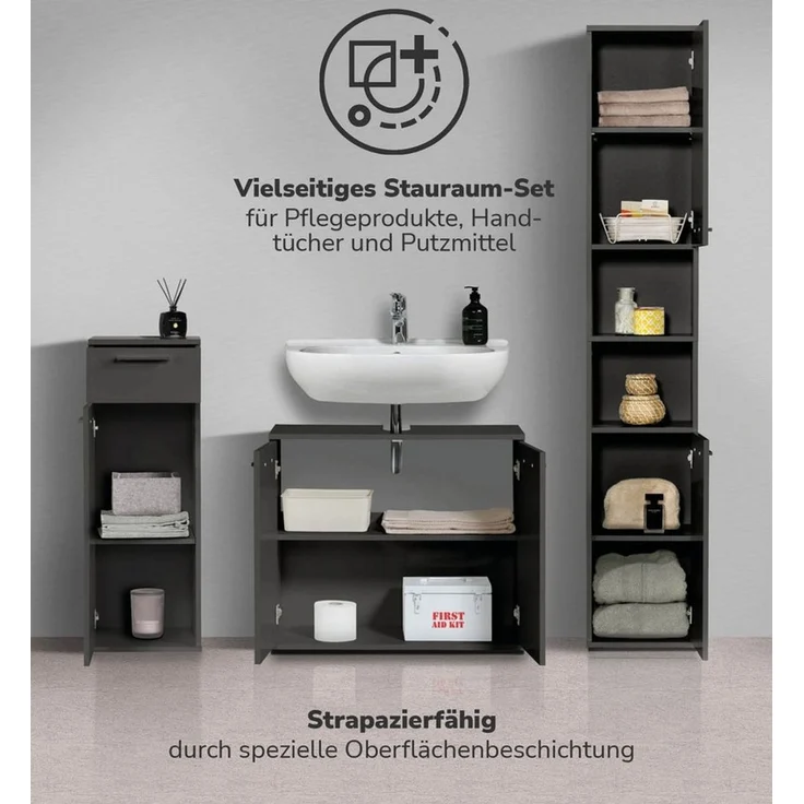 mokebo Badmöbel-Set Der Steuermann, (3-teilig), Unterschrank, Beistellschrank & Hochschrank in Schwarz – Bild 2