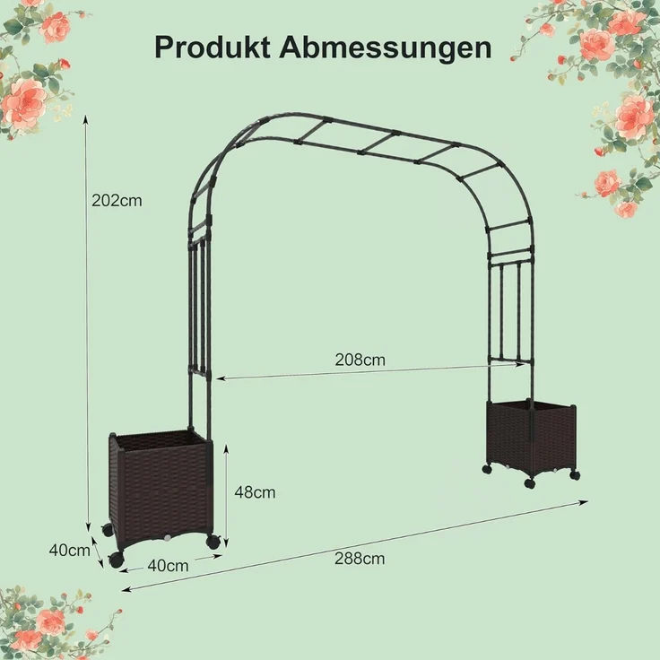 Gartenbogen Spalier mit 2 Pflanzkästen Outdoor Pergola Rankbogen Metall Deko Bogen – Bild 2