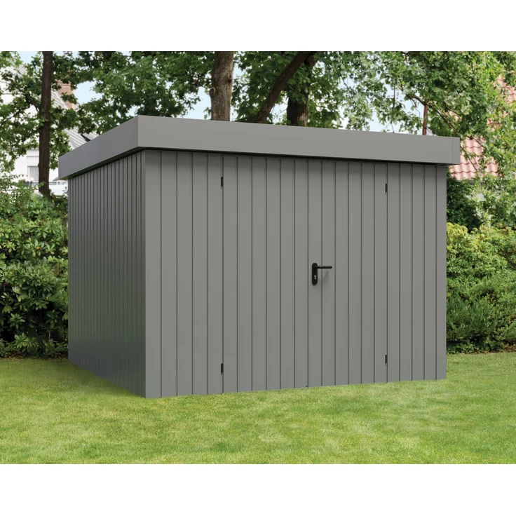 Hörmann Ecostar Metall-Gerätehaus "Euroline Trend" mit Flachdach EFD 10, graualuminium, 262 x 262 cm,2-flüglige Tür – Bild 2