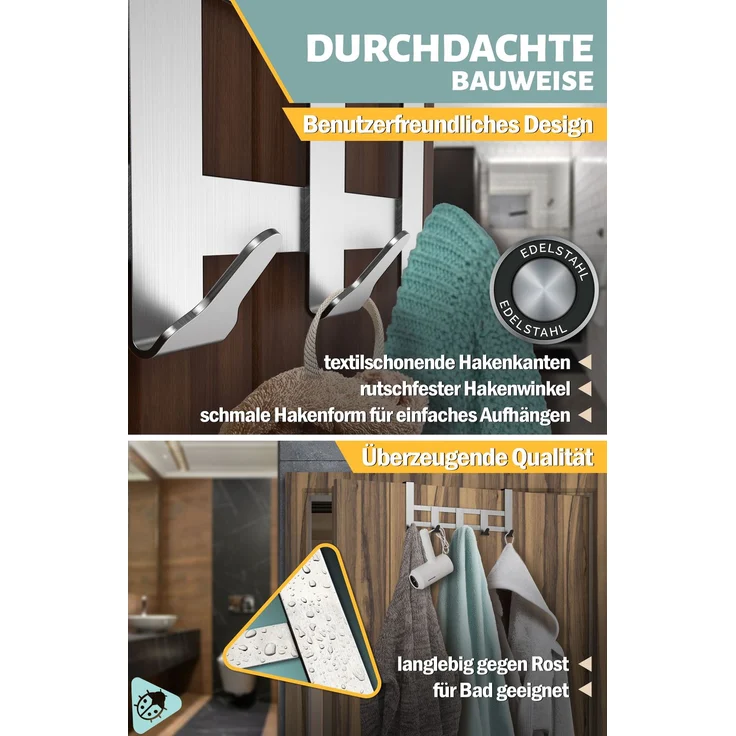 Aurelia Home Türgarderobe zum Einhängen, 5 Haken, Edelstahl, Silber – bis 30 kg – Bild 4