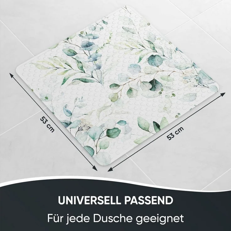 Sanilo Duschmatte, mit Motiv, rutschfest, waschbar, quadratisch, 230 extra starke Saugnäpfe, Kunststoff PVC, 53 x 53 cm, Eukalyptus – Bild 3