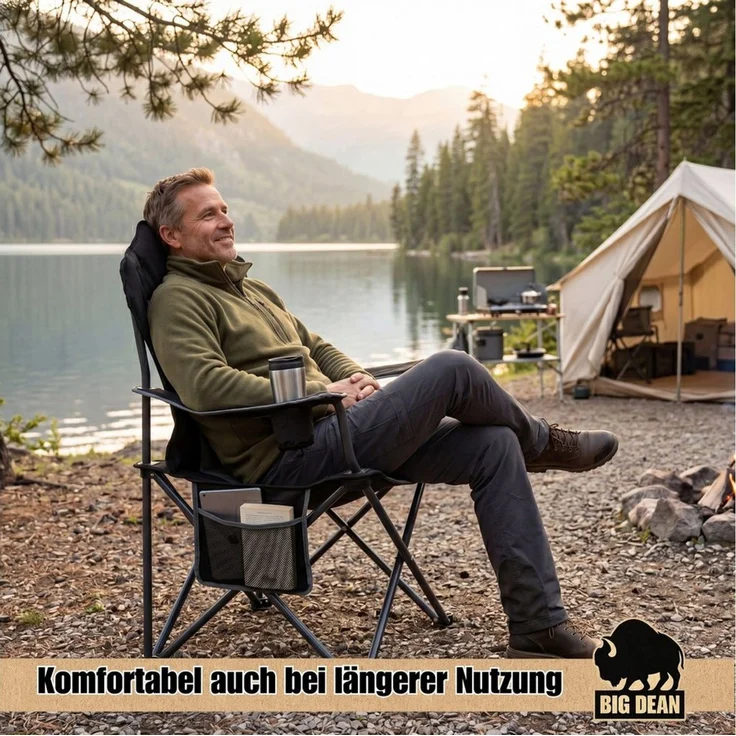 BigDean Faltstuhl 2 Stück Luxus Campingstuhl Faltbar 160 KG Belastbarer Hochlehner (Set, 2 St), Verstärkt & Pulverbeschichtet, 160kg Tragkraft, Extra Hohe Rückenlehne – Bild 2
