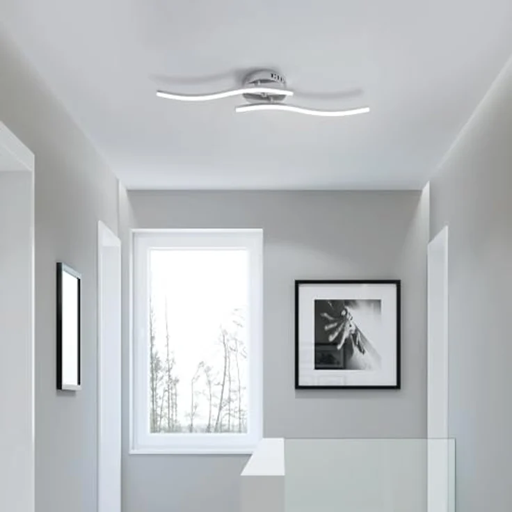 Goeco Deckenlampe Flur, 14 W 52 cm 6500K LED Deckenleuchte mit 2 Flammig Kaltweißes Licht LED Lampen Deckenbeleuchtung für Schlafzimmer Wohnzimmer Küche, Silber – Bild 6