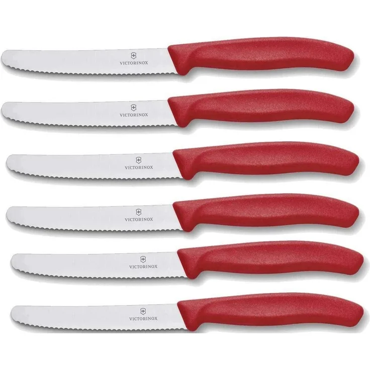 Victorinox | Tafelmesser Set | 6er Set | Swiss Classic | roter Griff | ideal für den täglichen Gebrauch | spülmaschinengeeignet | hochqualitative Klinge