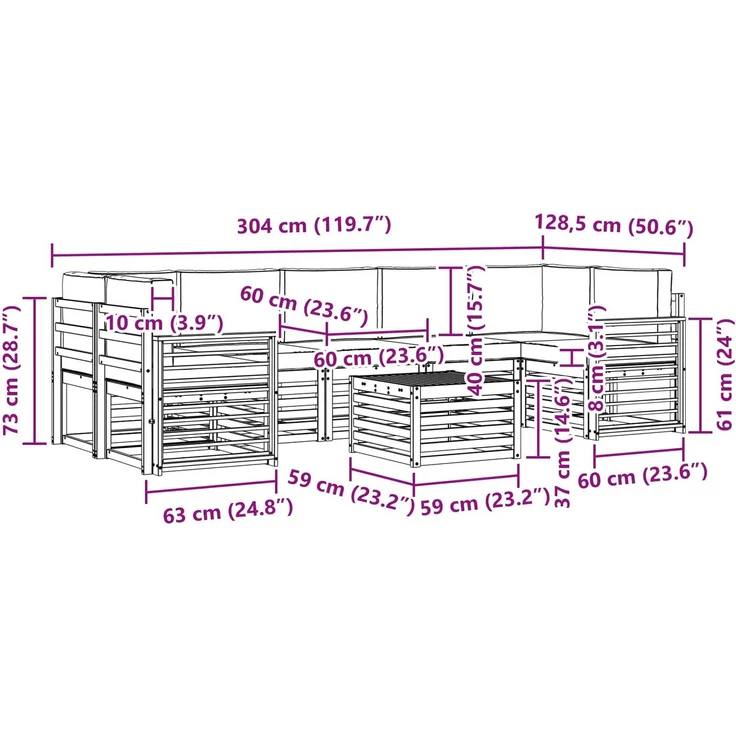 vidaXL Outdoor-Sofagarnitur 8 stk. 7-Sitzer Weiß und Anthrazit 3391567 – Bild 7