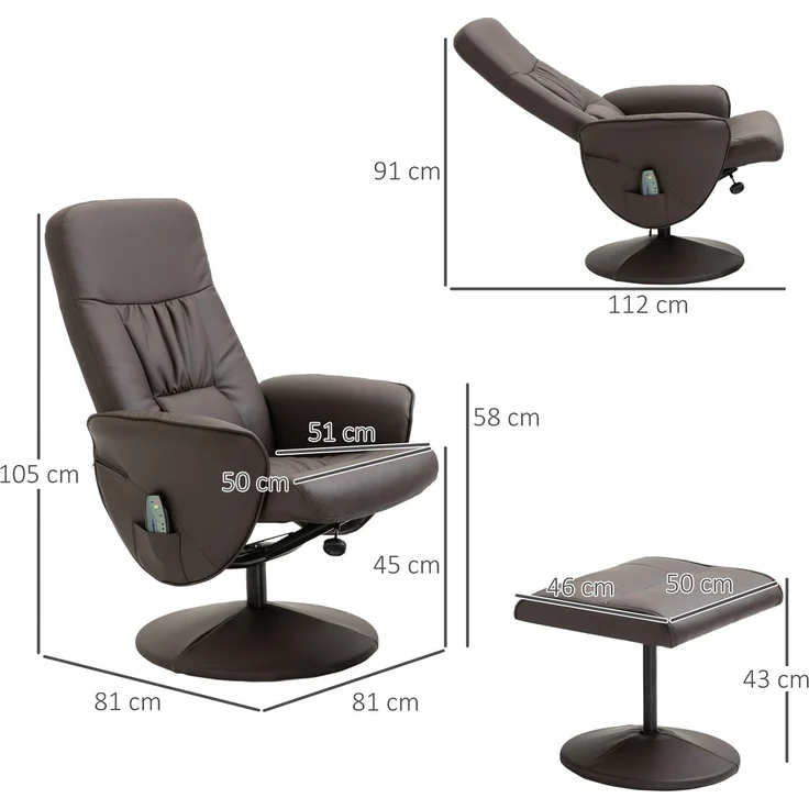 HOMCOM Relaxsessel mit Fußhocker, Kunstleder, Stahl, Braun, 76B x 81T x 105H cm – Bild 3