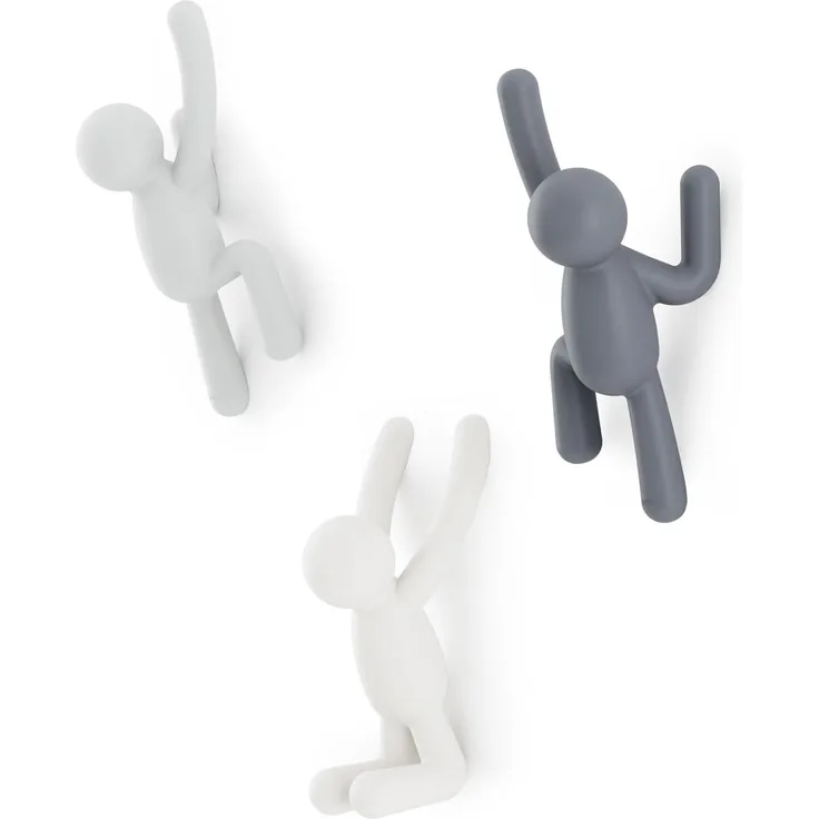 Umbra Buddy Haken - Dekorative Wandhaken Garderobe für Jacken, Schals, Taschen, Rucksäcke, Handtücher und Mehr, 3er-Set, Grau sortiert