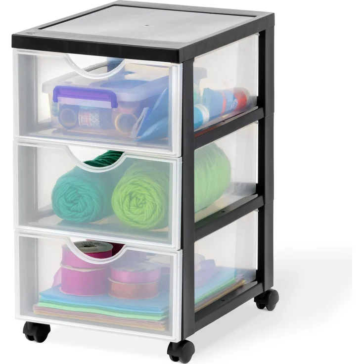 Iris Ohyama Kunststoff-Schubladenbox mit Rollen, 3 flachen Schubladen, Mattweiß, Griffe zum Ziehen, Für Schlafzimmer, Schule & Büro, BPA-frei, Schubladenschrank, Rollcontainer, A4 Drawer, DDDC-003