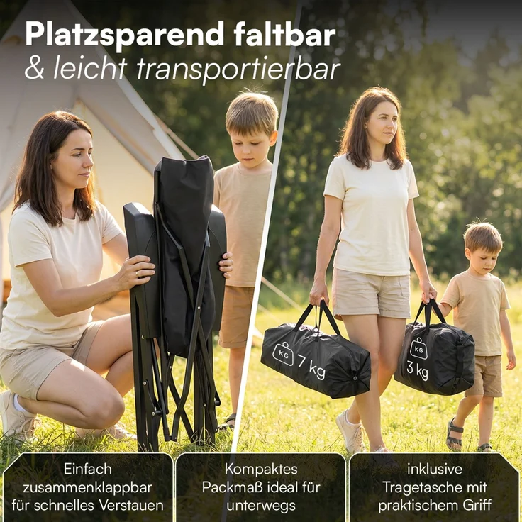 STEELSØN 'Hoggar' Set aus Campingstuhl mit Seitentasche & Getränkehalter und Hocker, faltbar, grau, gepolsterter Campingstuhl, bis 150 kg – Bild 6