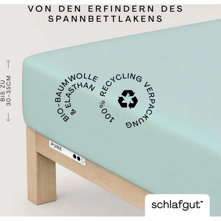 Schlafgut 'Pure' Spannbettlaken, Gummizug: rundum, für Matratzen bis 30cm Höhe, Bio-Baumwolle mit Elasthan, Petrol Light, XL 180x200 cm - 200x220 cm – Bild 1