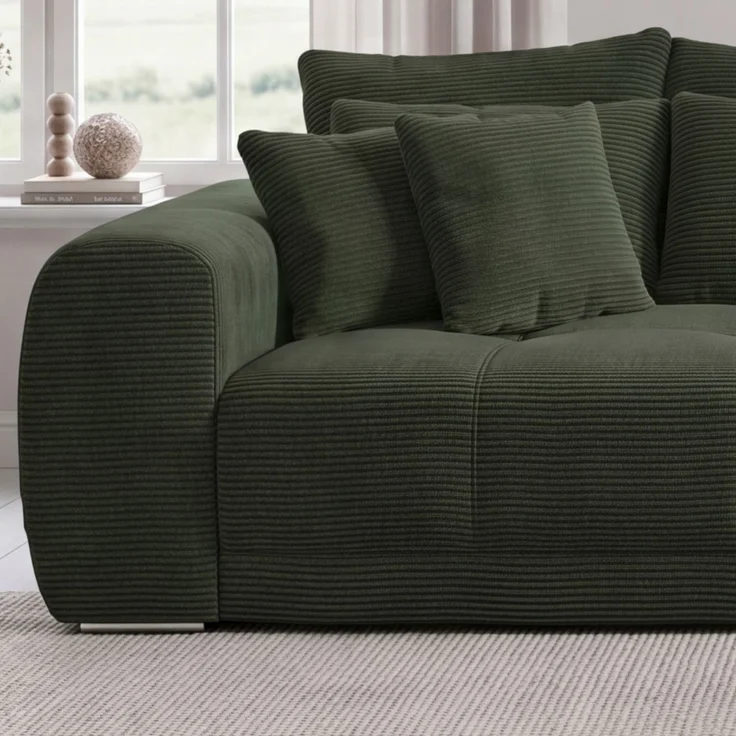 Big-Sofa XXL 306 cm Federkernpolsterung Lounge Couch mit Bezug Cordstoff in Grün – Bild 3
