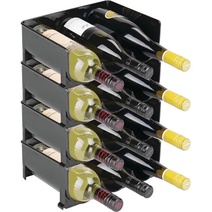mDesign Weinregal Weinhalter Flaschenregal 4er Set stapelbar Kunststoff Schwarz