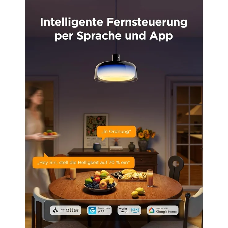 Govee Pendelleuchte, Smart RGBIC und Weißlicht-Hängelampe Esstisch, Drei Lichtringe Segmentierungskontrolle Pendant Light, Dimmable Esszimmerlampe Funktioniert mit Matter für Küche Esstisch – Bild 4