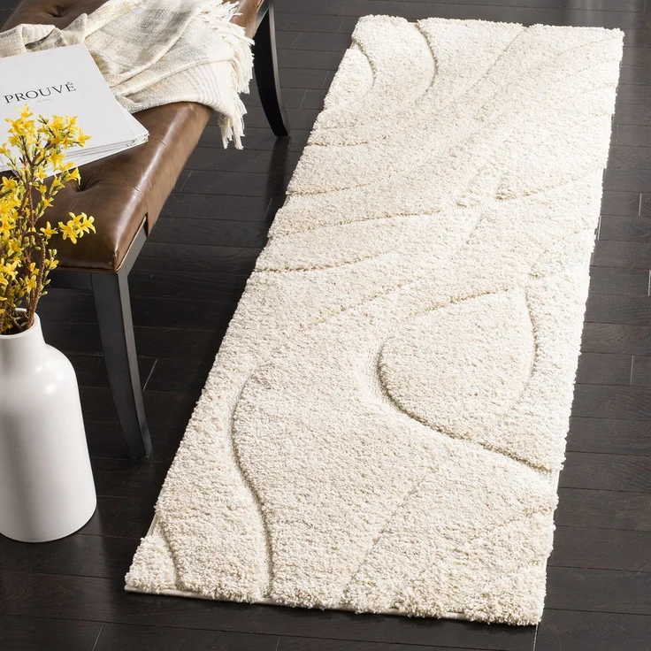 SAFAVIEH Zottelig Teppich für Wohnzimmer, Esszimmer, Schlafzimmer - Florida Shag Collection, Hoher Flor, Creme, 69 X 213 cm
