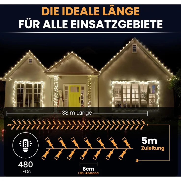 Gartenpirat LED-Lichterkette Christbaum LED Lichterkette Dekobeleuchtung 8 Programme Weihnachten – Bild 4