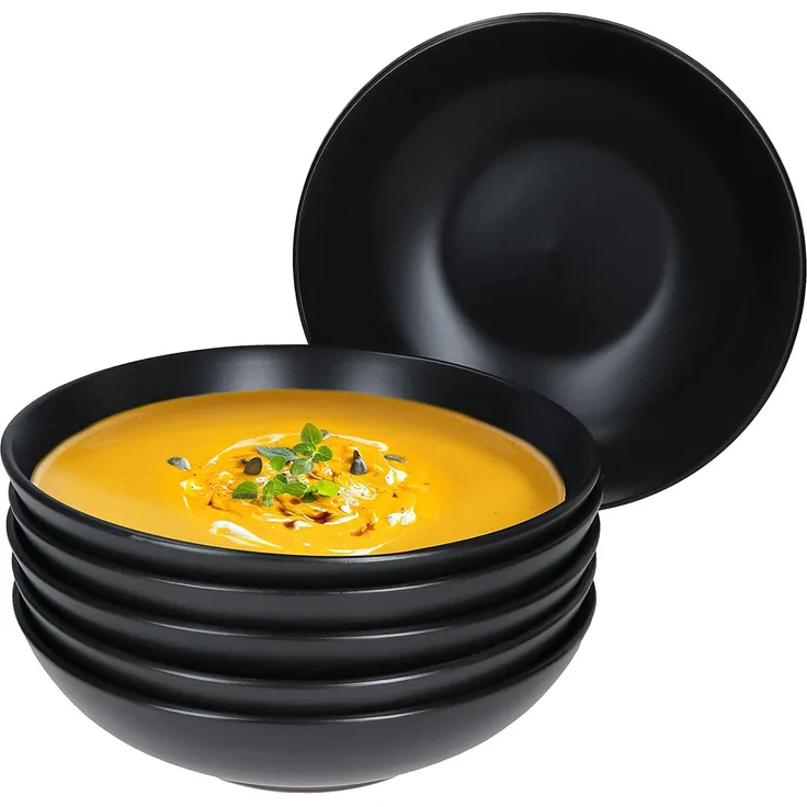 Serie Kattegat 6er Set Steingut-Geschirr schwarz - verschiede Teile auswählbar Suppenteller 20. 5 cm