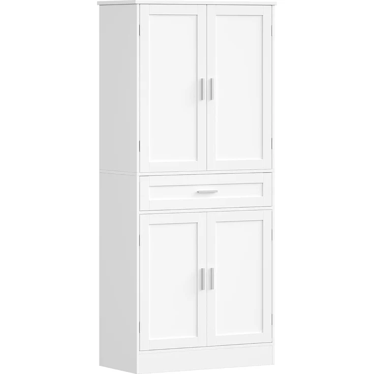 Buffetschrank, Küchenschrank mit 6-stufigem Türrückseiten-Regalsystem, Sideboard mit 4 Türen und 1 Großer Schublade, Modern Stil, Küche, Wohnzimmer, 40 x 80 x 180 cm, Weiß – Bild 2