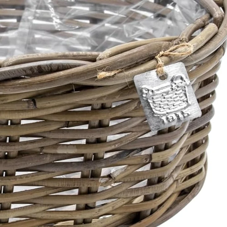 Spetebo Pflanzschale Pflanzschale aus Rattan im 3er Set - 30 / 26 / 21 cm (Set, 3 St, Pflanztöpfe), Blumentopf mit Folie ausgekleidet – Bild 5