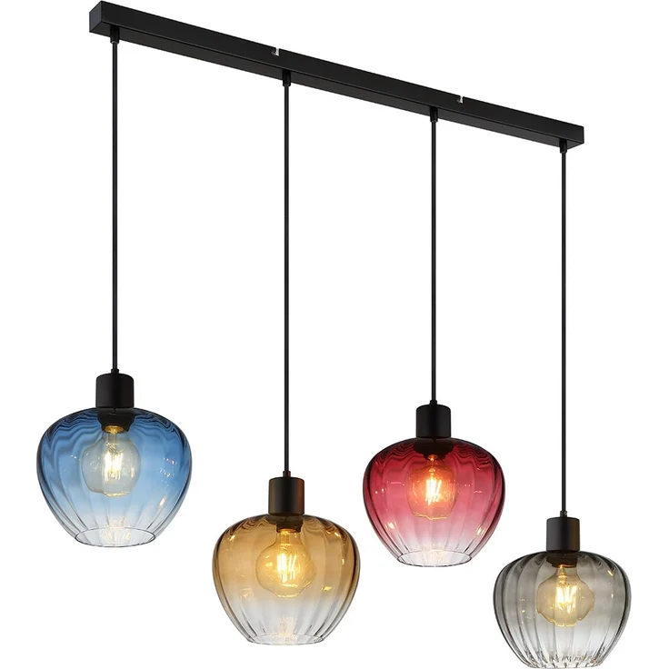 Hängeleuchte, Glas, bunt, Metall, schwarz, Höhe 120 cm – Bild 1