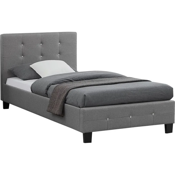 CARO-Möbel Polsterbett Delaware Bettgestell 90x200 cm Einzelbett Designbett mit Strasssteinen inklusive Lattenrost Textilbezug in grau