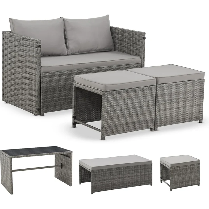 Juskys 'Jamaika' 2in1 Relax Gartenmöbel Set - Tisch, Gartenlounge Sofa, Polyrattan Grau – Bild 1