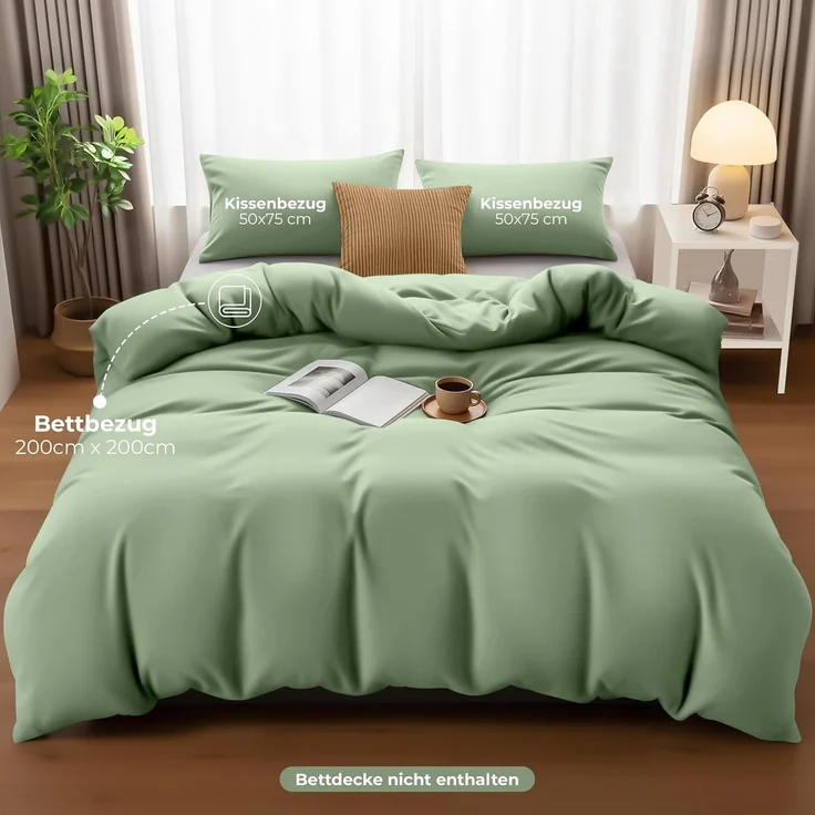 Utopia Bedding Bettwäsche 200x200 Set - Mikrofaser Bettbezug 200x200 cm + 2 Kissenbezüge 50x75 cm - Salbeigrün – Bild 4