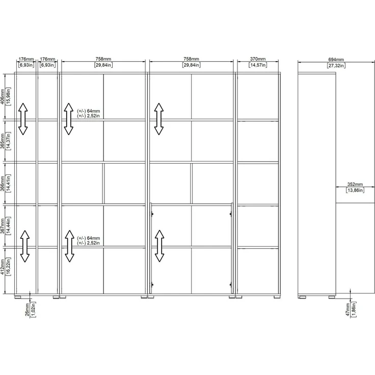 Dmora Wohnzimmermöbel Litvjak, Modulares Wohnzimmerset, Mehrzweck-Wohnzimmermöbel, Moderner TV-Schrank, 241x34 h205 cm, Eiche und Weiß – Bild 3