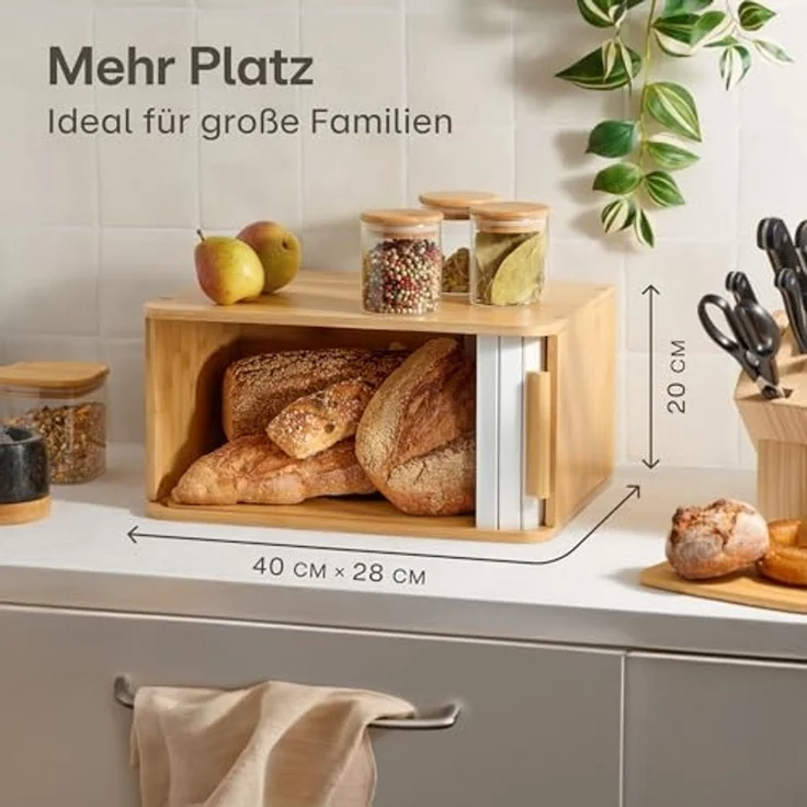 Praknu Brotkasten Brotkasten Groß aus FSC® Holz mit Schiebetür - Brotaufbewahrung, Bambus, FSC® Holz - Platzsparend und stilvolle Brotbox für längere Frische – Bild 2