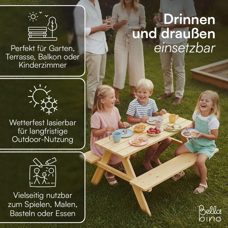 Bellabino 'Inny' Sitzgarnitur für Kinder, Kiefer massiv, natur unbehandelt, 50x83x89 cm, Kindersitzgarnitur für 4 Personen, ab 2 Jahren – Bild 5