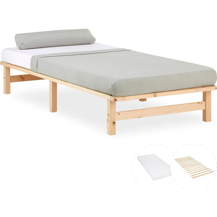 Holzbett 90x200 mit Matratze Holzbettrahmen Palettenbett Einzelbett Bett Massiv Holz Bettgestell – Bild 1