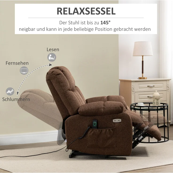 DESVIAE Sessel Braun aus Stahl – 95x107x92 cm – Aufstehhilfe, Liegefunktion – Bild 3