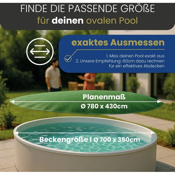 HAF Pool-Abdeckplane Abdeckplane 110 + 180g/m² Oval Achtform Sommer Winter Pool (Poolabdeckung Oval / Achtform, 1-St, in verschiedenen Größen erhältlich), aus verstärktem 110 oder 180g/m² PE Material – Bild 3