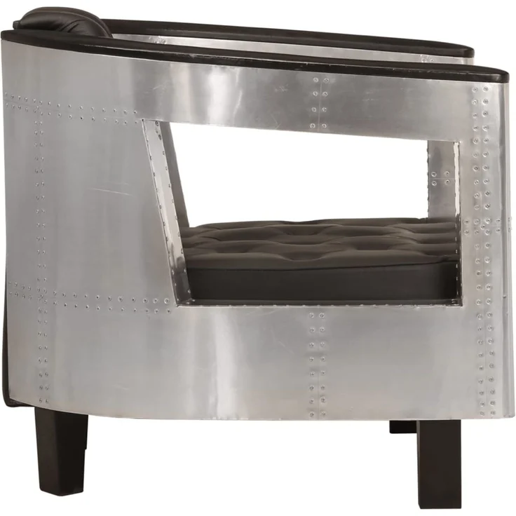 vidaXL Fliegersessel Schwarz Echtleder 247795 – Bild 2