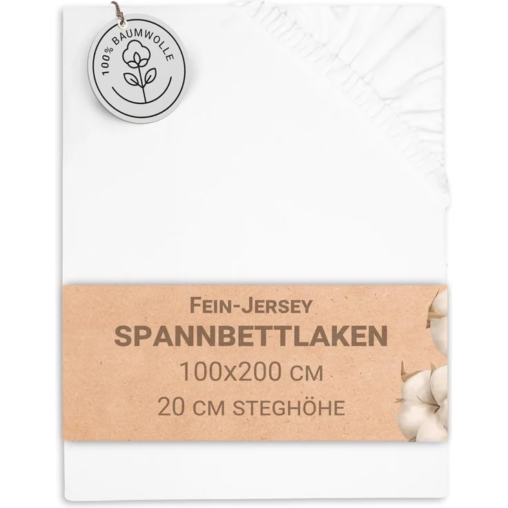 ZOLLNER Spannbettlaken, Double-Jersey, Gummizug: rundum, 100 x 200 cm, 100% Baumwolle, vom Hotelwäschespezialist – Bild 1