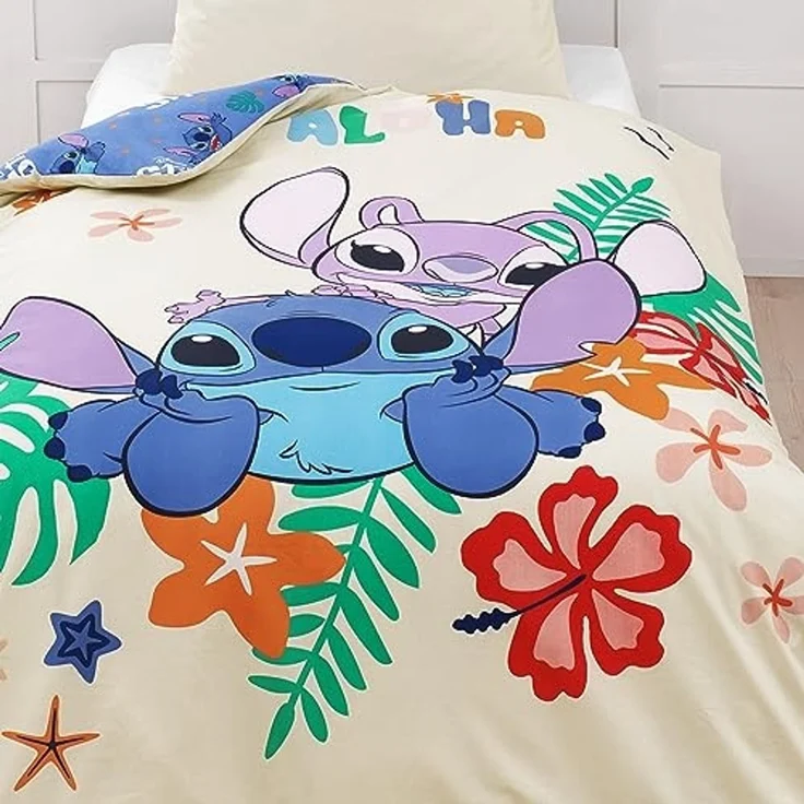 MTOnlinehandel Bettwäsche Lilo & Stitch 135x200 + 80x80 cm, 100 % Baumwolle, Renforcé, 2 teilig, Disney's Kinderbettwäsche mit Reißverschluss – Bild 5