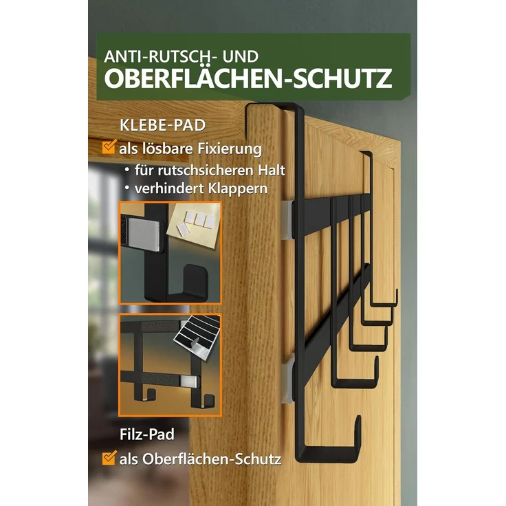 4smile Türgarderobe zum Einhängen - Universelle Türhaken für deutsche Türen, Kleiderhaken Tür - Stabile Türhakenleiste, Haken zum Einhängen als Ordnungshelfer, Fb. Schwarz – Bild 6