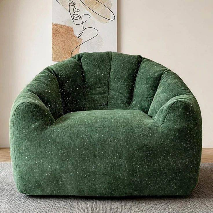 Sitzsack, Flanell, rund, mit ergonomischer Kontur & komprimierter Verpackung, 99x86,3x64,7 cm, Grün – Bild 1