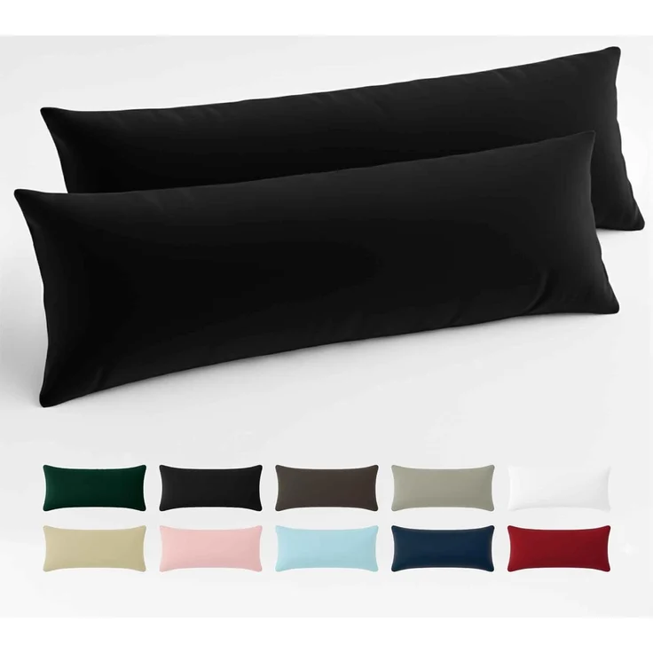 Kissenbezug 40x145 Baumwolle Renforcé (2er-Set) - Schwarz - Dicht gewebt mit 57 Fäden/cm² - Kissenbezug 40x145 cm - Oeko Tex Zertifiziert - Dreamzie – Bild 1