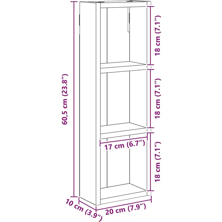 vidaXL Badezimmer-Wandschrank Weiß 20 x 10 x 60,5 cm Holzwerkstoff 889287 – Bild 10