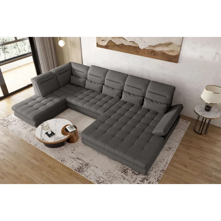 99rooms Toscana Wohnlandschaft Velours VOGUE Grau Rechts – Bild 2
