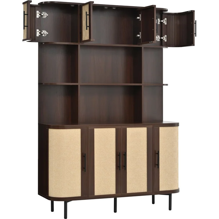 Sideboard 120 x 20 x 180 cm in Nussbaumoptik mit Flechtfronten und 8 Türen – Bild 7