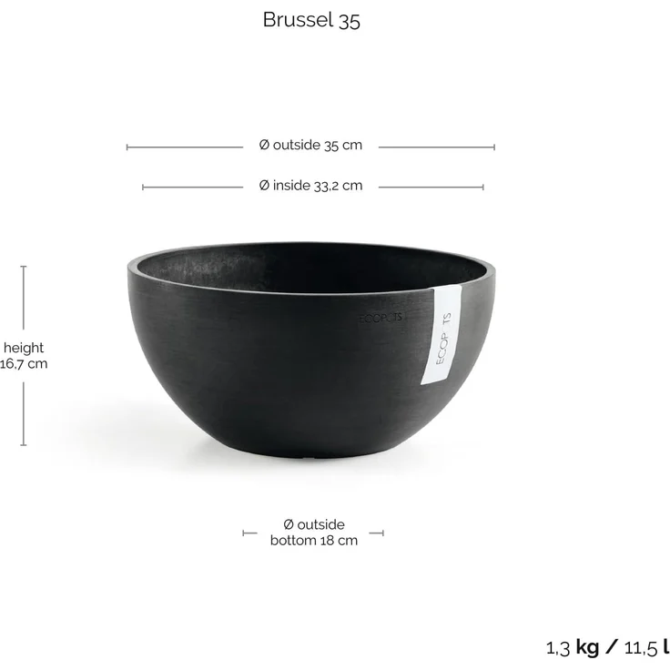 ECOPOTS Blumentopf BRUSSELS Dark Grey, BxTxH: 35x35x16,5 cm – Bild 3