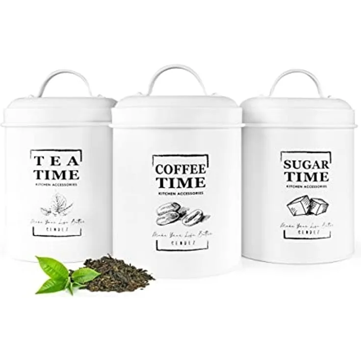 3 Vorratsdosen aus Metall Kaffeedose Zuckerdose Teedose Vorratsgefäß Vorratsbehälter Weiß