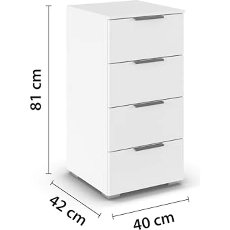 Rauch Möbel Alabama, Kommode für Schlafzimmer, Kinderzimmer, Garderobe, Flur, mit 4 Schubladen, Soft-Close-Funktion, Farbe Weiß, Griff Grau metallic, Schwarz, Maße 40 x 81 x 42 cm – Bild 3