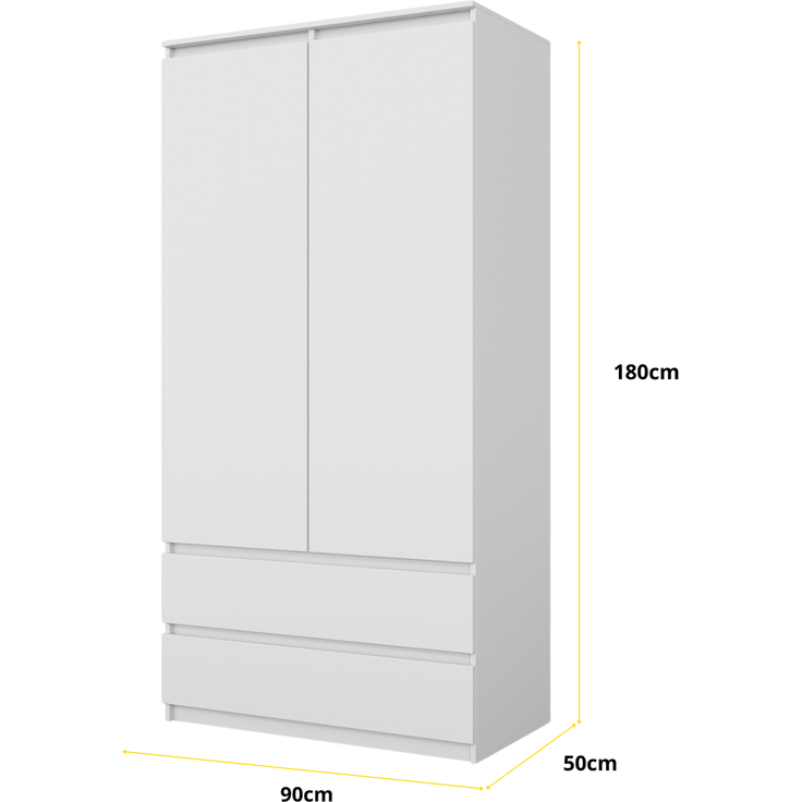 Furnica JOELLE Kleiderschrank 2 Schubladen Weiß Matt H180 B90 T50cm – Bild 2