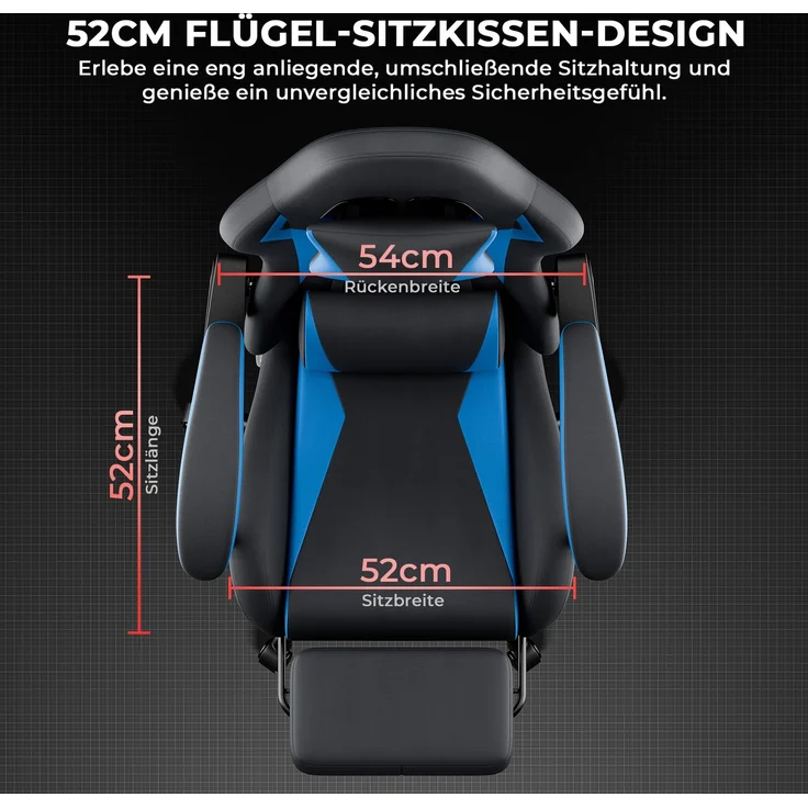Faumrta Gaming Stuhl Ergonomisch Gaming Chair mit Lendenkissen und Kopfstütze, Gamer Stuhl H?henverstellbar, Pc Stuhl für Erwachsene M?dchen Junge,SchwarzblauPVC58.5cm*63cm*120.5cmBlack+Blue – Bild 7