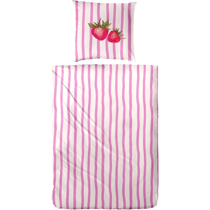 Primera Renforce Bettwäsche 135x200 Erdbeeren Streifen weiss pink 123113-42 – Bild 2